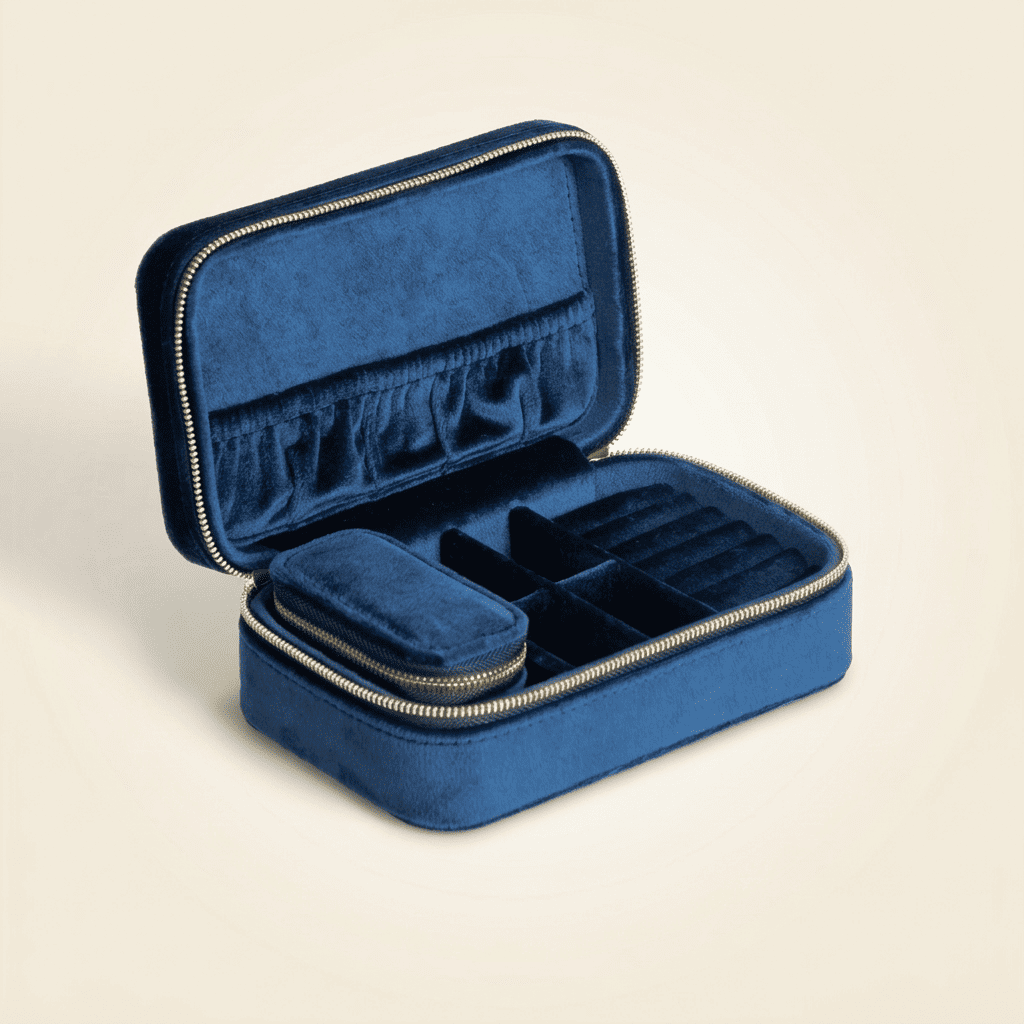 Rubélys, boîte à bijoux en velours et pochette bonus, coloris bleu