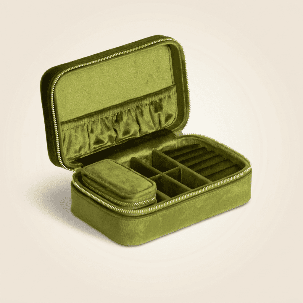 Rubélys, boîte à bijoux en velours et pochette bonus, coloris vert clair
