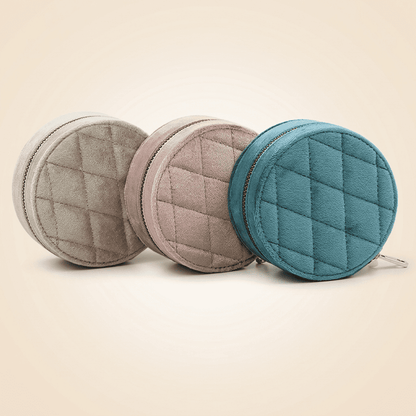 Véluxys, petite boîte à bijoux ronde en velours, les 3 coloris ensemble
