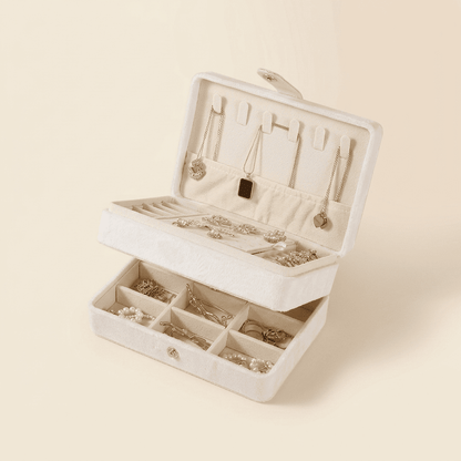 Séraphys, petite boîte à bijoux en velours de voyage à 2 niveaux, coloris blanc