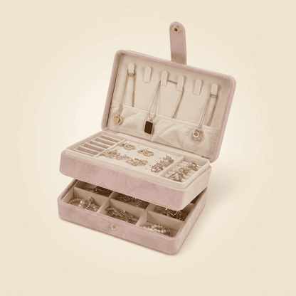 Séraphys, petite boîte à bijoux en velours de voyage à 2 niveaux, coloris rose
