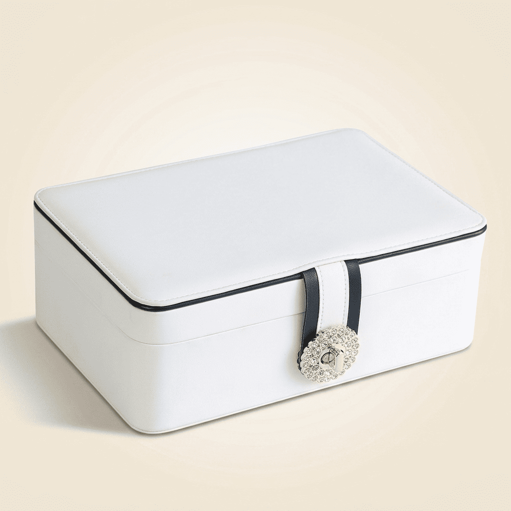 Sérénys, grand coffret à bijoux cuir 2 niveaux XL luxe, coloris blanc