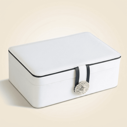 Sérénys, grand coffret à bijoux cuir 2 niveaux XL luxe, coloris blanc