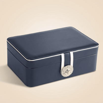 Sérénys, grand coffret à bijoux cuir 2 niveaux XL luxe, coloris bleu marine