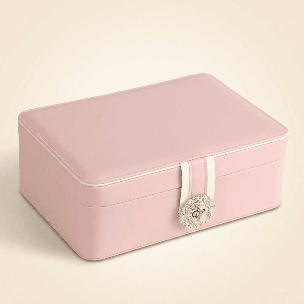 Sérénys, grand coffret à bijoux cuir 2 niveaux XL luxe, coloris rose