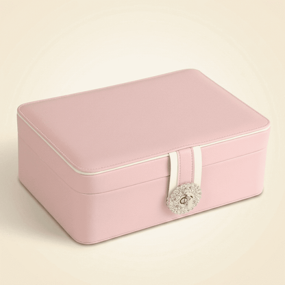 Sérénys, grand coffret à bijoux cuir 2 niveaux XL luxe, coloris rose