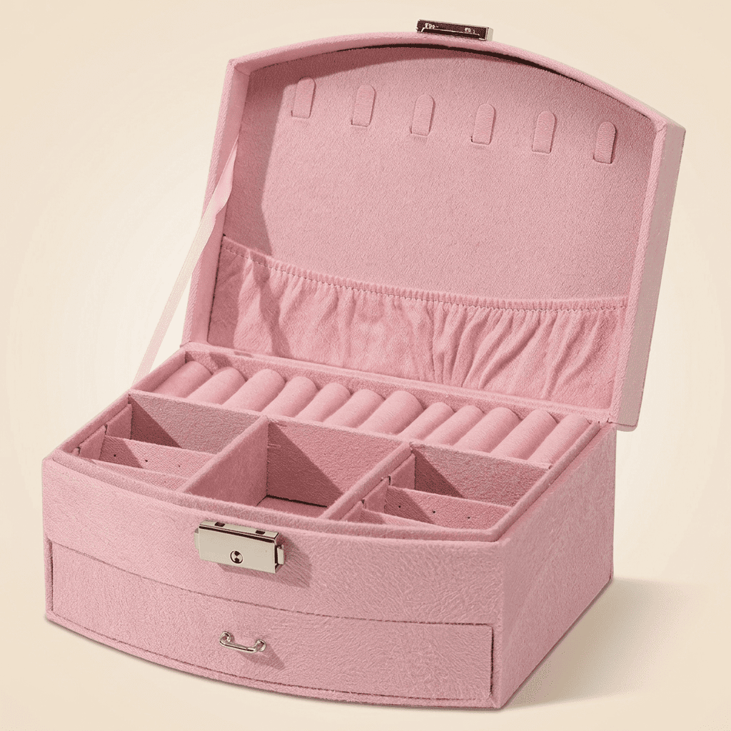 Solarys, boîte à bijoux en velours 3 niveaux, coloris rose