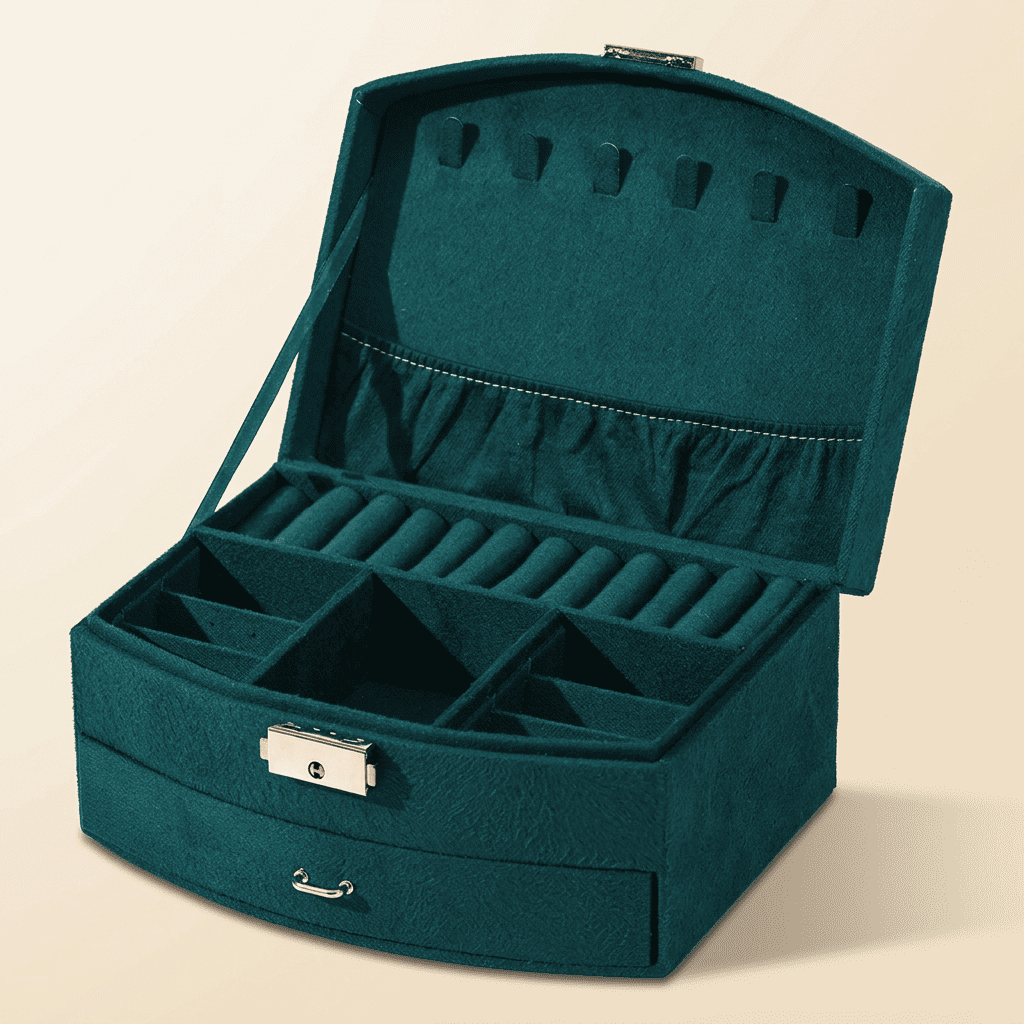 Solarys, boîte à bijoux en velours 3 niveaux, coloris vert