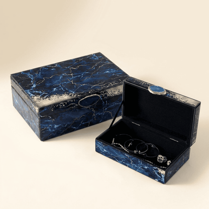 Vaguelys, boîte à bijoux en verre effet marbre, modèle duo, vue ouverte