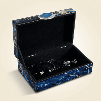 Vaguelys, boîte à bijoux en verre effet marbre bleu marine, modèle petite taille